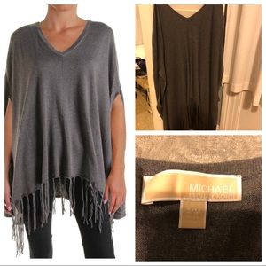 MICHAEL Michael Kors Fringe V-Neck Poncho Sweater